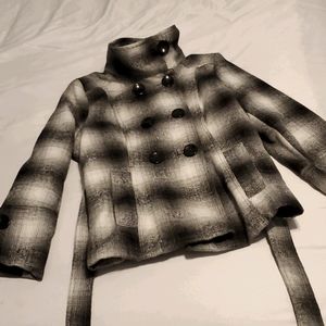 Last Kiss Black & White Peacoat Jacket